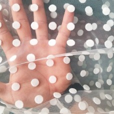 Ткань Сетка флок горох (белый)